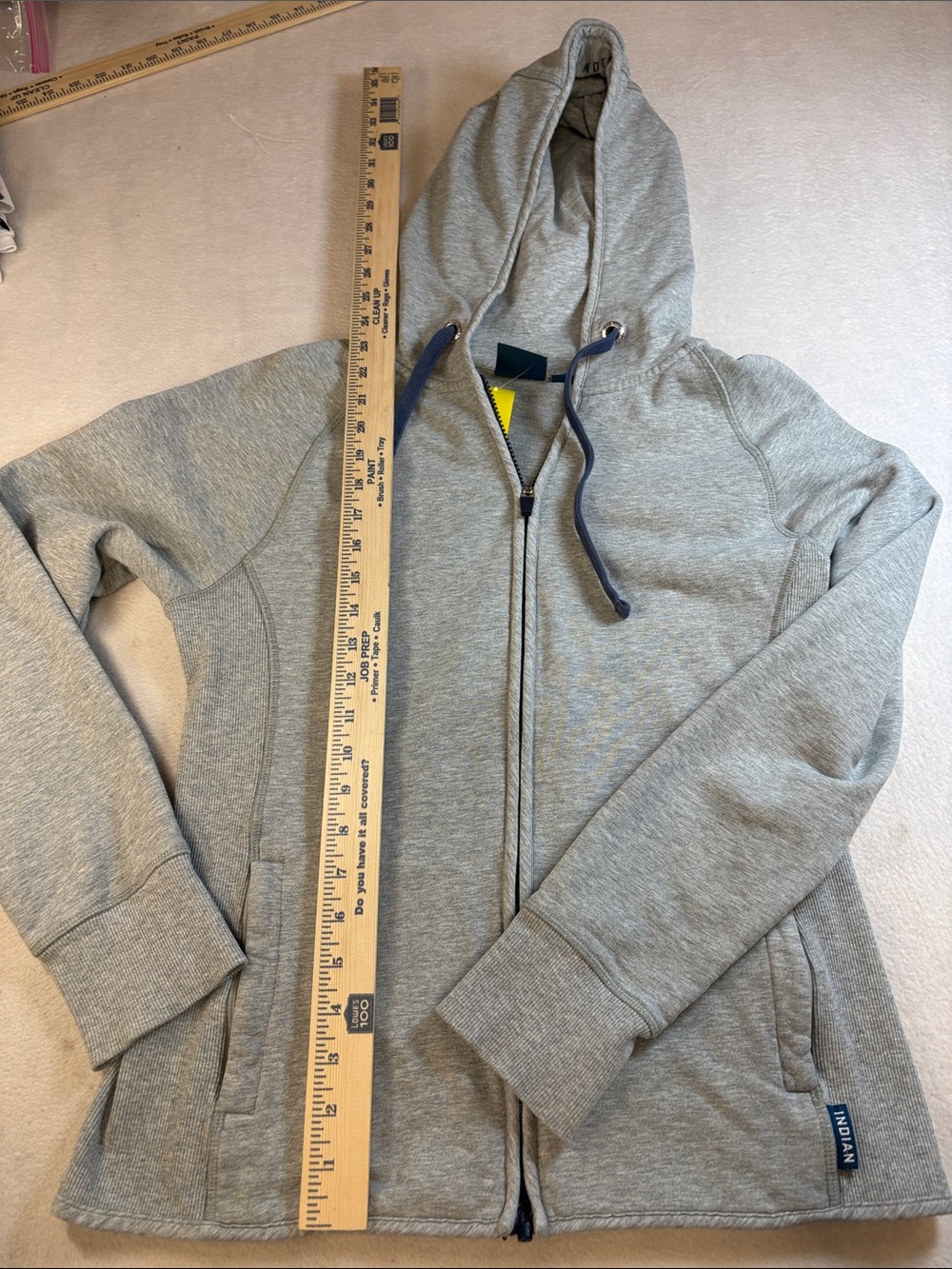 Light Gray Full-Zip Hooded Sweatshirt with Navy Drawcords